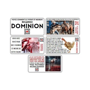 Végane activiste autocollants paquet pack sticker activist (qr code dominion, rodeo, cochon abattoir sang, poule oeufs, tuer humainement)