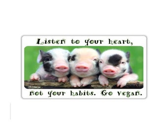 Vegan activist stickers pack Three beautiful piglet on tree Listen to your heart not your habits Go vegan for the animal right to rescue