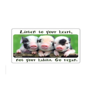 Vegan activist stickers pack Three beautiful piglet on tree Listen to your heart not your habits Go vegan for the animal right to rescue