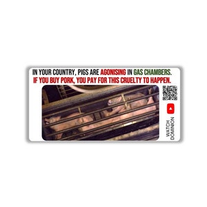 Vegan activist stickers pack Pigs agonising gas chamber In your country, pigs are agonising in gas chambers. If you buy pork, you pay cruel