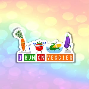 Vegan sticker vegan runner sticker I run on veggies carrot sticker tomato sticker corn eggplant eat your vegetable sticker vegan fitness fta