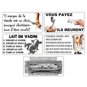 Végane activiste autocollants paquet pack sticker activist (choix cruel, vous payer ils meurent, lait de vache, poussin mâle, chambre à gaz)