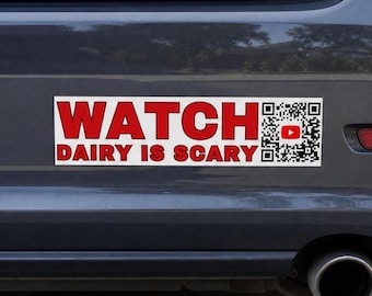 Watch Dairy Is Scary QR Code Sticker, Vegan Bumper Sticker, Animal Rights Car Decal, Dairy-Free Activist Decal, Milk is Murder Sticker FTA
