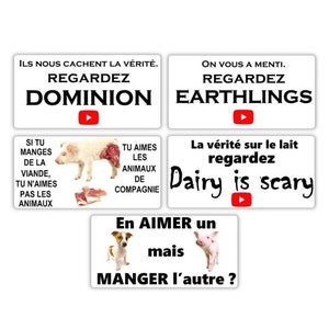 Végane activiste autocollants paquet pack sticker activist (regardez dominion, earthlings, mange de la viande, dairy is scary, aimer chien)