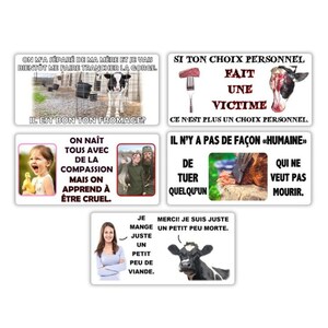 Végane activiste autocollants paquet pack sticker activist (veau mort fromage, choix personnel, compassion, tué humainement, peu de viande)