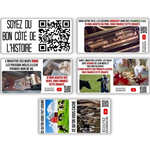 Végane activiste autocollants paquet pack stickers activist (bon côté histoire, chambre à gaz, poussin mâle tué, veau tué, industrie lait)