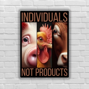 Vegan sticker Animals are individual not products pigs hen chick chicken cow vegan for animals exploitation animal liberation for all beings