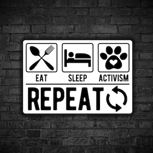 Vegan sticker Eat sleep rescue animals big repeat cute images icons style sticker animal liberation activist for animal rights to rescue