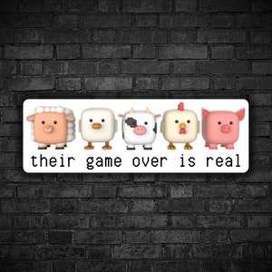 Vegan sticker Their game over is real 3d cubic animals pig sheep cow chicken duck retro gaming stop killing helpless animal rights go vegan