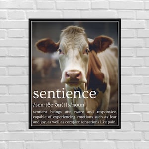 Vegan sticker Sentience definition cute cow are sentient stop abuse murder animals rights go vegan for animal liberation leave animals alone