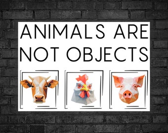 Vegan sticker Animal are not objects cow chicken pig sticker vegan for life vegan for animal activist equality for animal liberation rights