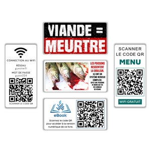 Végane activiste autocollants paquet pack sticker activist (Viande meutre, poisson douleur, fake qr code, faux wifi code qr, menu dominion)