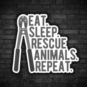 Vegan sticker Eat sleep rescue animals repeat bolt cutter animal liberation for animals are not food activist right to rescue roses law fta