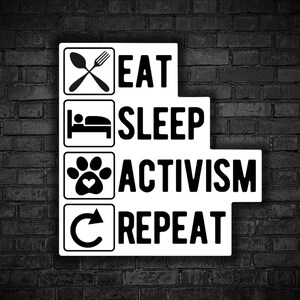 Vegan sticker Eat sleep rescue animals repeat cute images icons style sticker animal liberation activist for animal rights to rescue victims