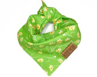 Green Field cat bandana, Cat bandana with yellow flowers, Spring and summer outfit for cats