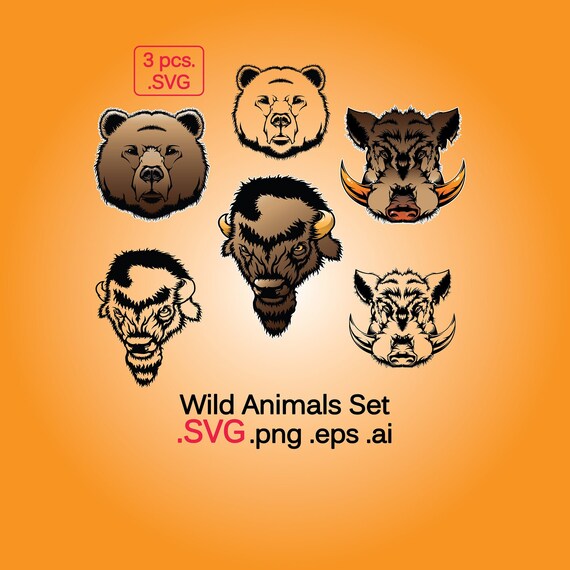Bear Bison Tusker Vector Set Animal Set Wild Bison Bear Etsy