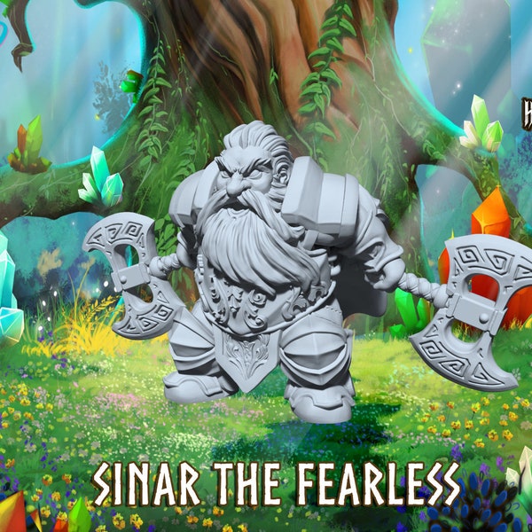 Sinar The Fearless (Hold My Dwarf) - Primed 3D Printed Miniature Model for Roleplaying Games