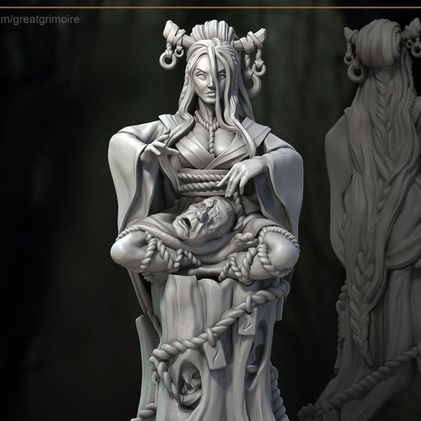 Miko the Braided Maiden | Lost Shrine of the Damned | Preprimed 3D Printed Miniature Model by Great Grimoire for Tabletop RPGs