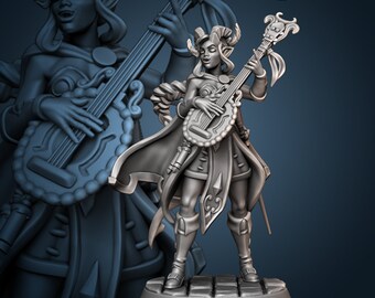 Astoria the Bard - Preprimed 3D Printed 32mm Scale Miniature Model for D&D and Tabletop RPGs