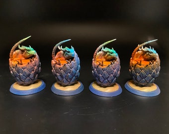 PAINTED Neon Dragon Egg Hatchlings- 3D Printed Miniature Model for DND and Tabletop Roleplaying Games