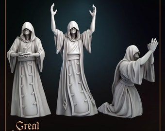 Sect Folks (Set of 3 Cultists) - Modèle miniature pré-apprêté imprimé en 3D par Great Grimoire pour les RPG de table