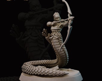 Naga Amazon Archer - Amazons - Preprimed 3D Printed 32mm Scale Miniature Model for D&D and Tabletop RPGs