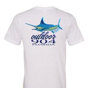 Blue Marlin Fish Cotton/Poly Blend Unisex Short or Long Sleeve T-Shirt Outdoor904