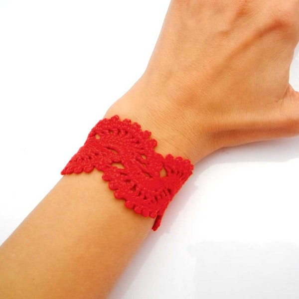 Red crochet lace bracelet, adjustable, boho cotton bracelet, weaven bracelet, friendship bracelet, gift for her