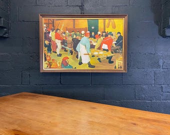 Extra Large French Oil on Canvas Painting. Reproduction of Bruegel the Elder's 'The Peasant Wedding'