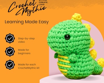 Dinosaur Crochet Kit “Fred” – Complete Amigurumi DIY Set with Yarn & Instructions