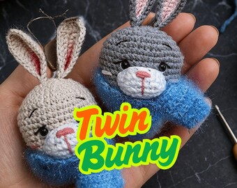 Twin Bunny Crochet Pattern: Unique Double Ball Head Amigurumi Plushie (PDF Download)