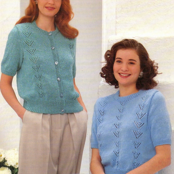 Short sleeve sweater and cardigan summer tops sweaters for women knit pattern PDF 30-44", Double knitting Instant download pattern PDF