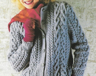 Women's Aran Cardigan Knitting Pattern PDF, Ladies jacket, Vintage Aran Knitting Patterns for Women Digital Download PDF, Winter knit wear