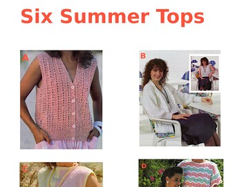 Women's summer tops knitting pattern bundle Selection, ladies summer tops sweater collection Instant download vintage knit pattern PDF