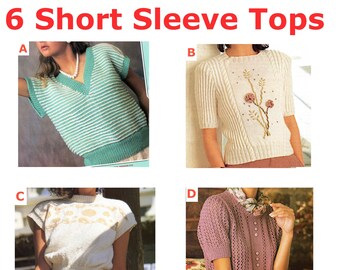 Women's short sleeve tops knitting pattern bundle Selection, ladies summer tops sweater collection Instant download vintage knit pattern PDF