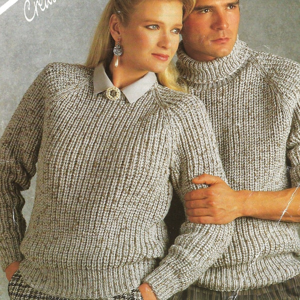 Knitting Pattern Women’s ladies Men’s chunky knit sweater, Bulky Easy knit Fisherman Rib Polo & Crew Neck Pattern 32- 46 inch PDF pattern