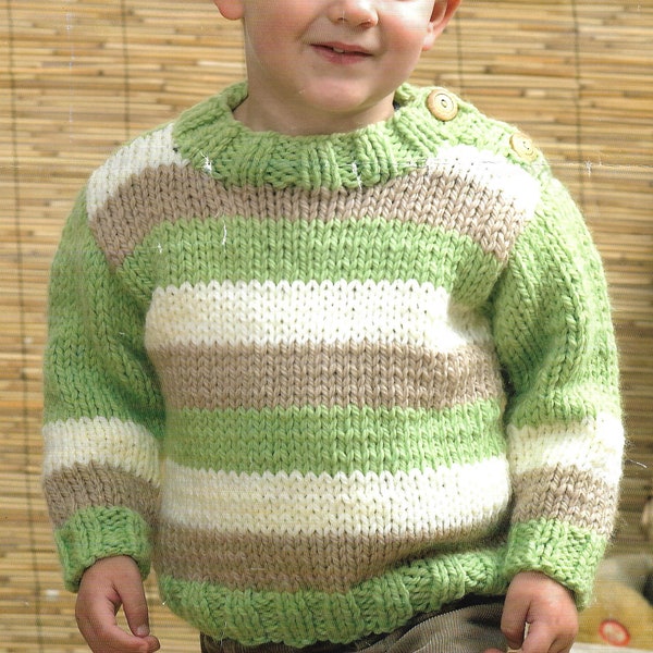 Boy's chunky knit crew neck striped sweater jumper knitting pattern PDF 18-26", Childrens knit pattern Instant download, Vintage pattern PDF