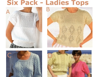Women's short sleeve tops knitting pattern bundle Selection, ladies summer tops sweater collection Instant download vintage knit pattern PDF