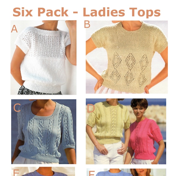 Women's short sleeve tops knitting pattern bundle Selection, ladies summer tops sweater collection Instant download vintage knit pattern PDF