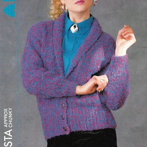Retro Women&#39;s shawl collared jacket knitting pattern PDF 28-40&quot;, Cardigan knit pattern Instant download, Vintage pattern PDF