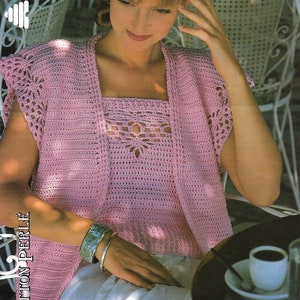 Häkelweste und kurzärmelige Strickjacke für Frauen Sommer Strickmuster PDF 30-40&quot;, 1980&#39;s Sofortiger Download, Retro Häkelanleitung PDF
