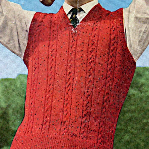 Men's v neck sleeved or sleeveless pullover knitting pattern PDF 4-Ply knitting pattern Instant download 38-42", 1950's Vintage pattern PDF