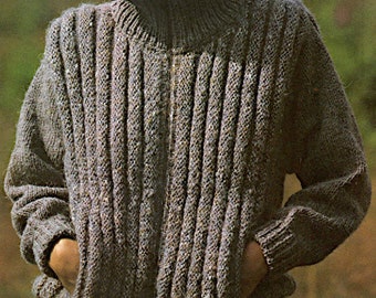 Cardigã feminino com zíper frontal e cabo em tricô com nervuras Jaqueta de manga comprida com bolsos para inverno 32-40 ”malha vintage Download instantâneo PDF