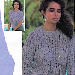 Women&#39;s Twinset v neck cardigan and round neck short sleeve sweater top knitting pattern PDF 30-44&quot;, 1980&#39;s knitting Instant download PDF