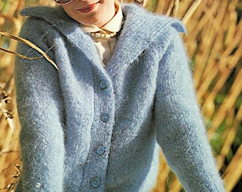 Womens knitting pattern, Mohair cardigan jacket with collar, button up, winter wear, 32-42 inch chest, Instant download Vintage pattern PDF