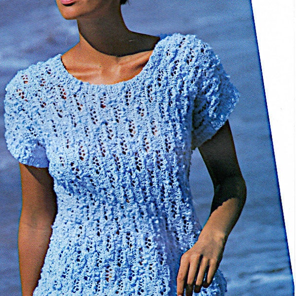 Pull en dentelle à manches courtes et col rond pour femmes, modèle de tricot d'été PDF 32-44", modèle de tricot Téléchargement instantané du modèle de tricot PDF