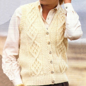 Knitted Aran waistcoat knitting pattern PDF 30-40&quot;, Womens  Aran, Teens size sincluded pattern Instant download, retro pattern PDF