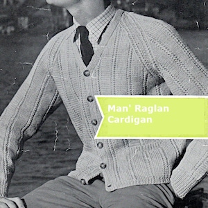 Men&#39;s Raglan & Continental Cardigans DK knitting pattern PDF 3 sizes each 38-44&quot;, knit pattern Instant download, 1960&#39;s Vintage pattern PDF