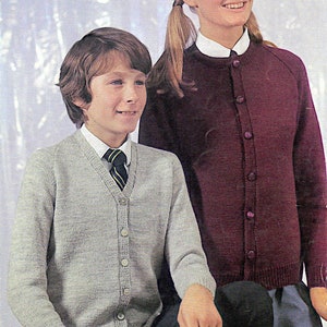 Boy&#39;s and girl&#39;s v or round neck cardigan for children 4 ply knit knitting pattern PDF 30-36&quot;, Child&#39;s Vintage pattern Instant download