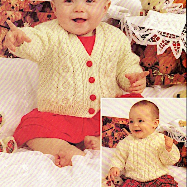 Baby's v neck cardigan and round neck sweater DK knitting pattern PDF 16-22", Double knitting Instant download,1990's Vintage pattern PDF